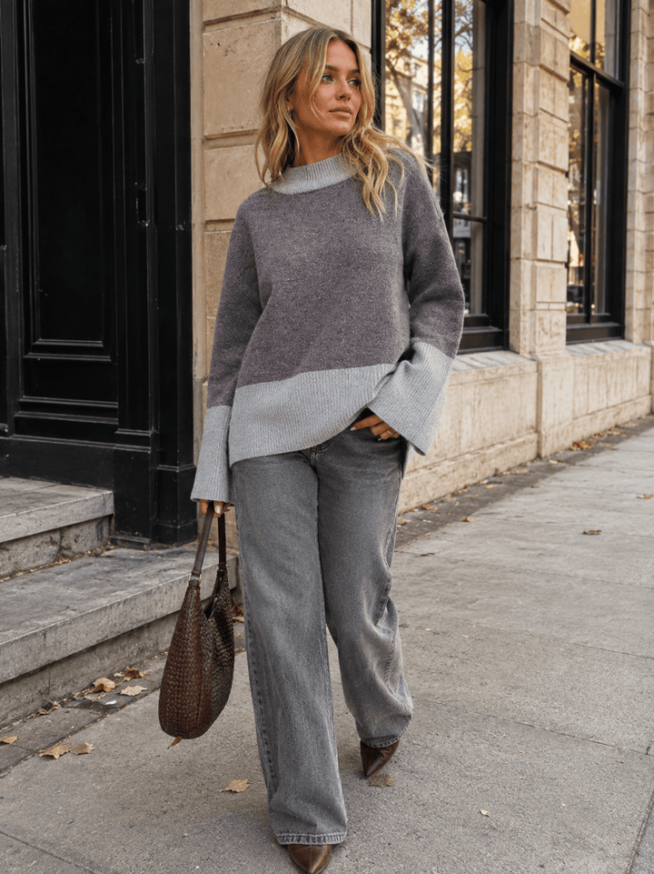 WOMEN'S LONG SLEEVE COLORBLOCK PULLOVER SWEATER