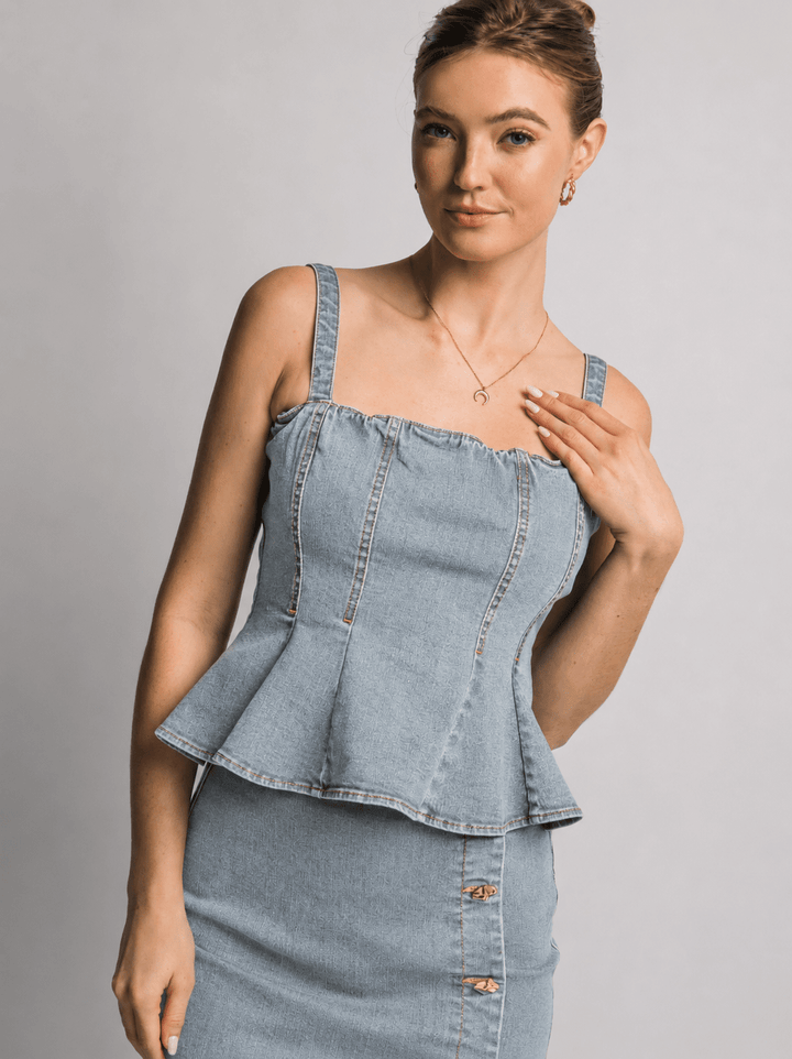 *******WOMEN'S SLEEVELESS STRETCH DENIM PEPLUM TANK TOP