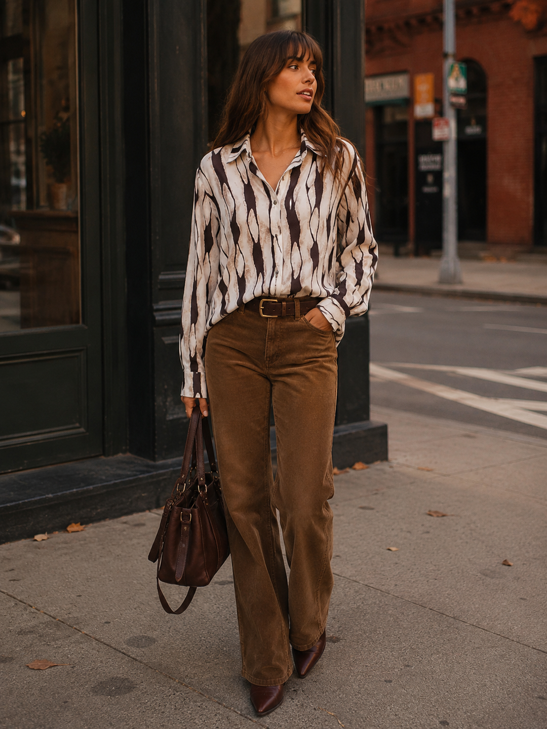 ENTRO WOMEN'S LONG SLEEVE BUTTON UP MULTI PRINT BLOUSE