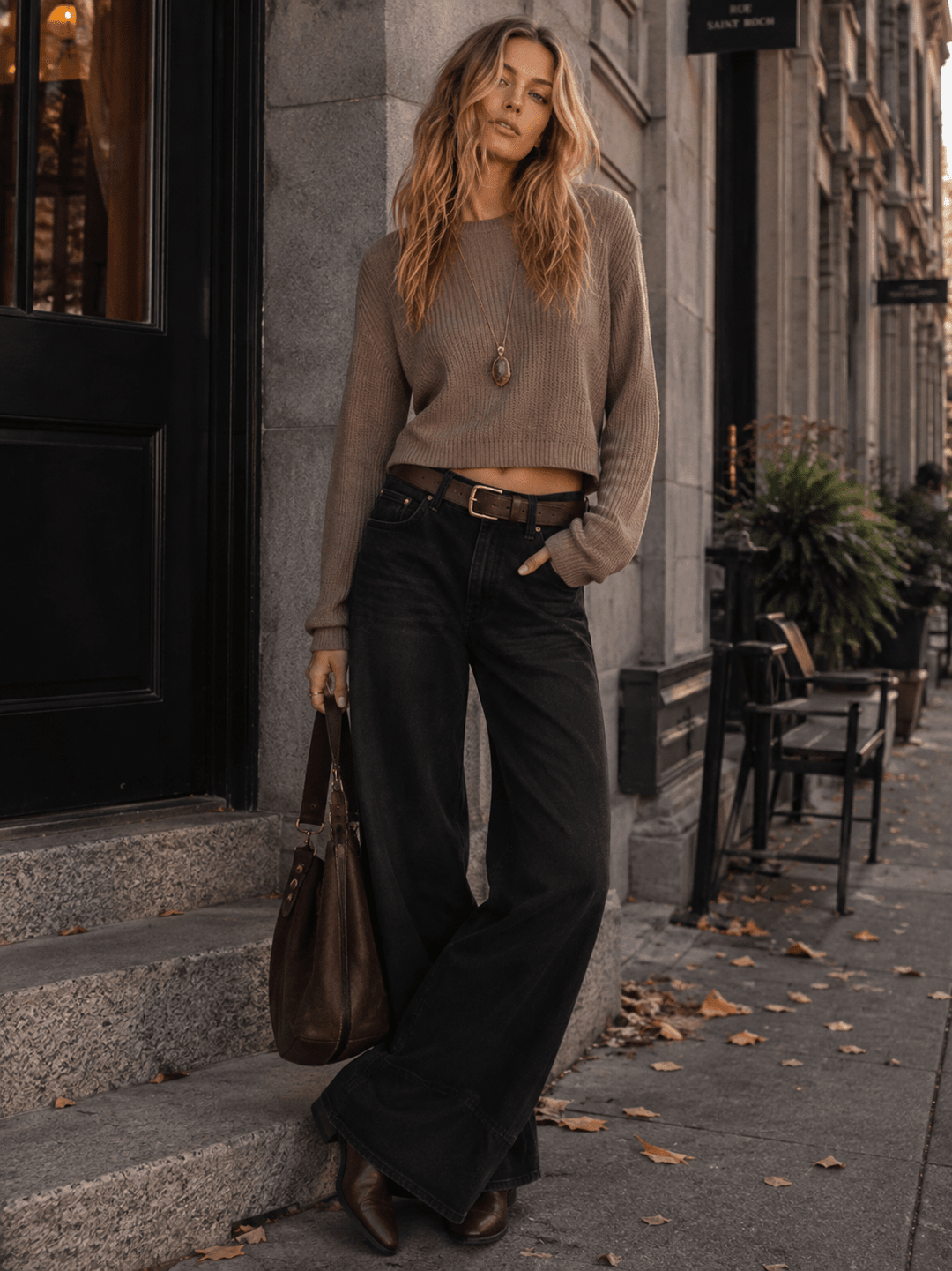 WOMEN'S LONG SLEEVE KNIT PULLOVER CROP SWEATER