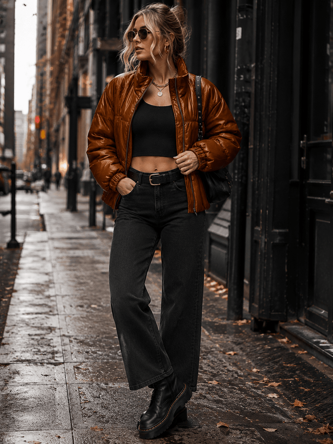 WOMEN'S LONG SLEEVE ZIPPER CLOSURE PUFFER JACKET
