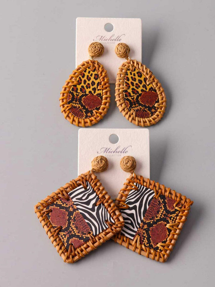 FASHION ASSORTED SHAPES BASKET WEAVE DROP EARRINGS