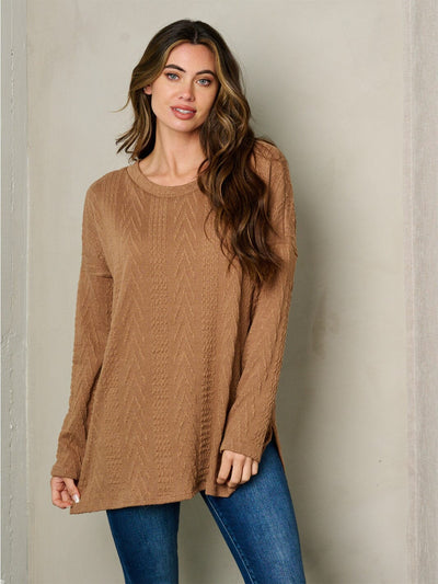 WOMEN'S LONG SLEEVE CABLE KNIT LOOSE FIT TOP