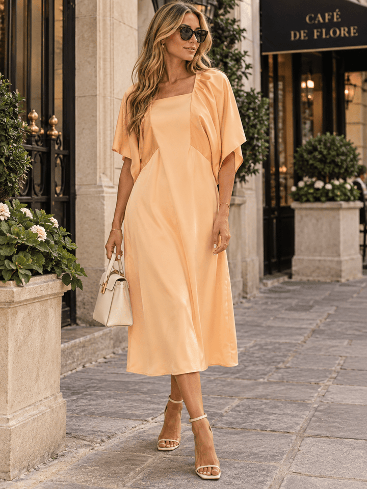 ENTRO WOMEN'S SHORT SLEEVE SOLID MIDI DRESS