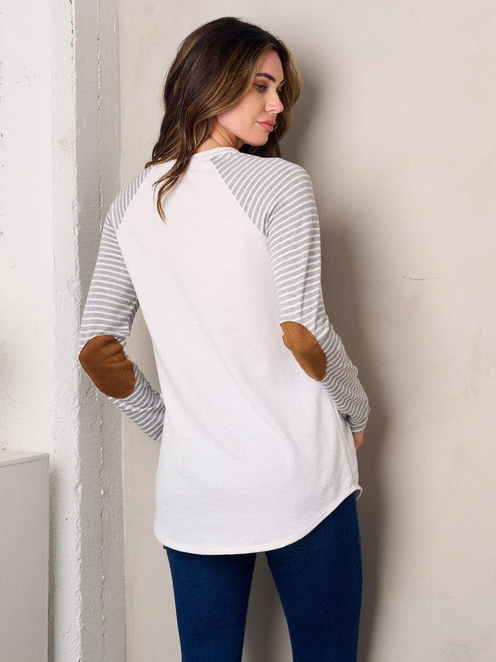 WOMEN'S LONG SLEEVE ELBOW PATCH STRIPES TUNIC TOP