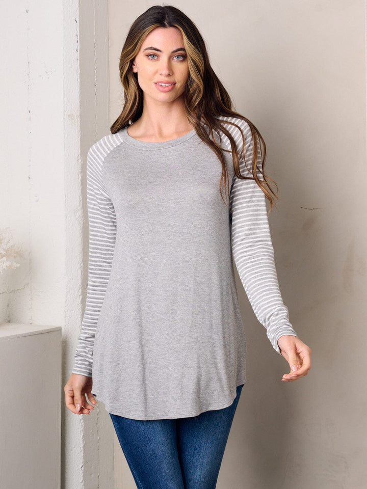 WOMEN'S LONG SLEEVE ELBOW PATCH STRIPES TUNIC TOP