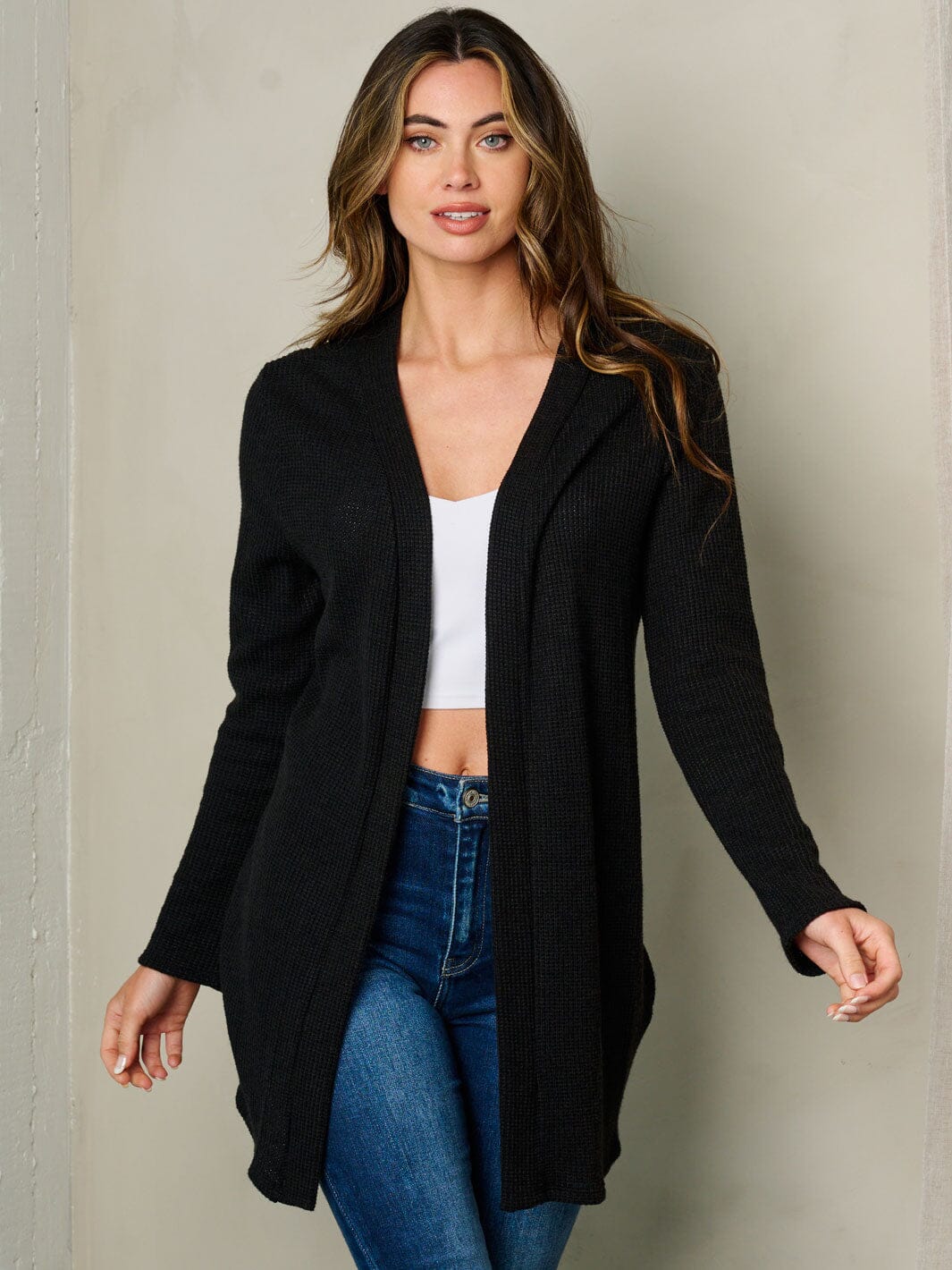 WOMEN'S LONG SLEEVE ELBOW PATCHES FRONT POCKETS OPEN CARDIGAN