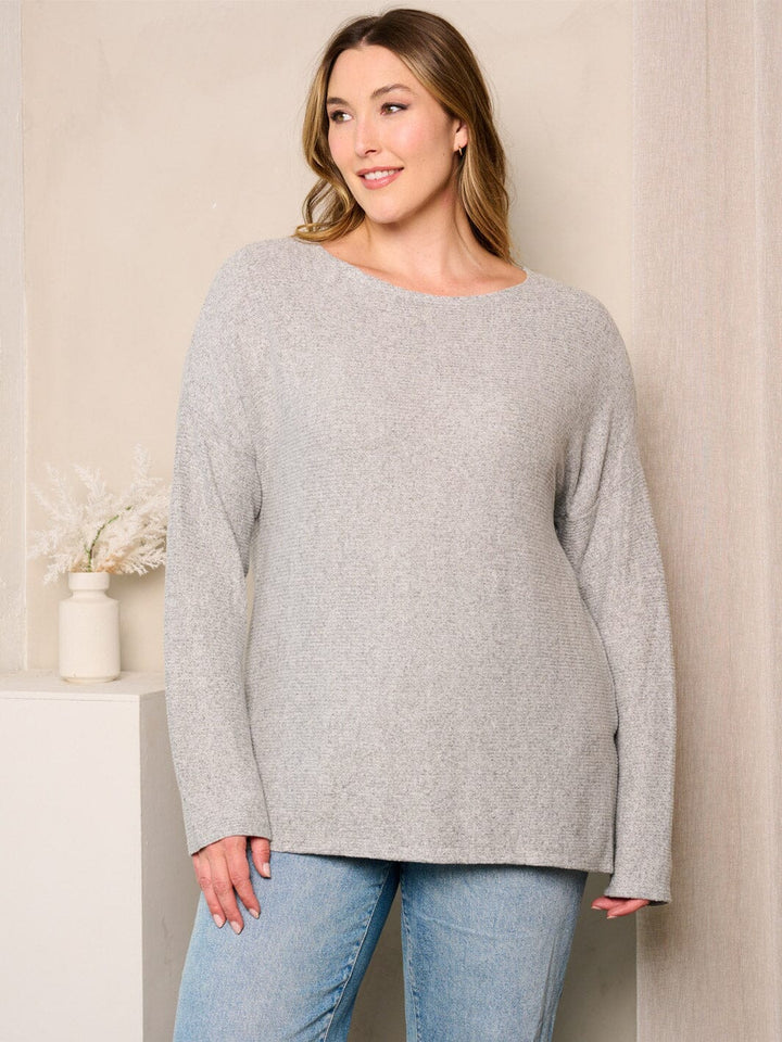 PLUS SIZE LONG SLEEVE ELBOW PATCHED TUNIC TOP
