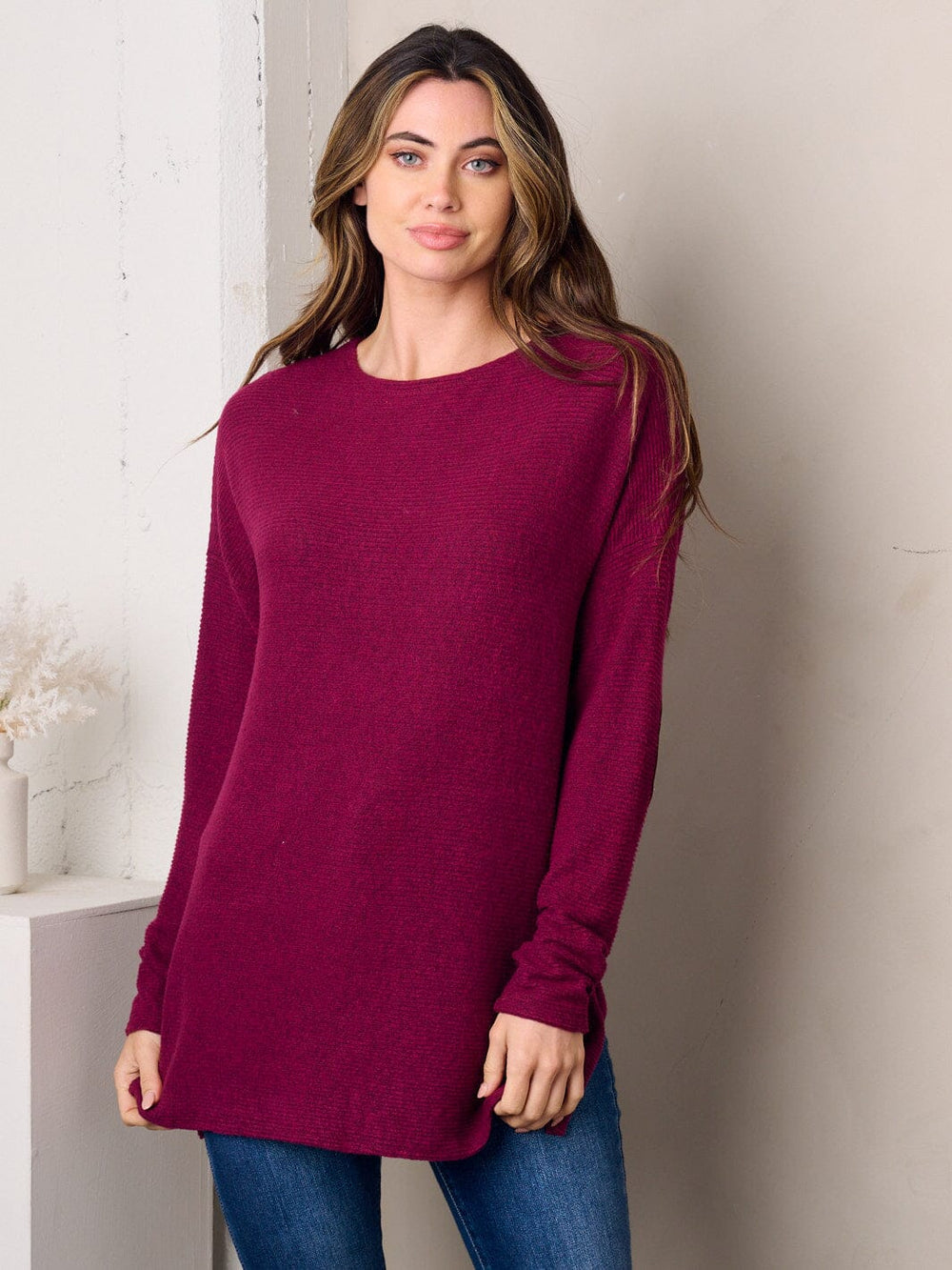 WOMEN'S LONG SLEEVE ELBOW PATCH TUNIC TOP