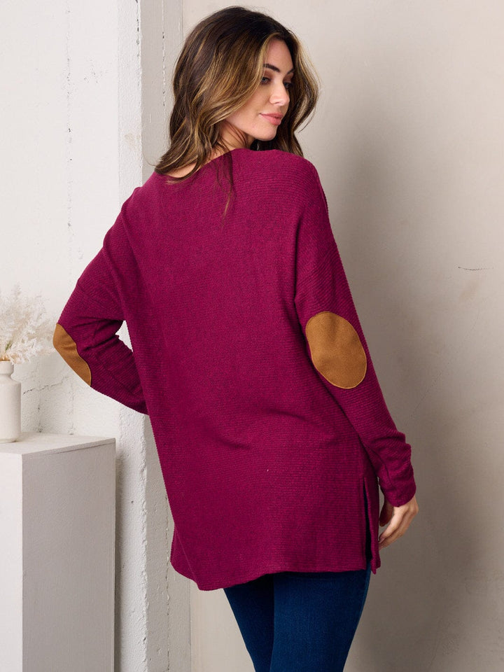 WOMEN'S LONG SLEEVE ELBOW PATCH TUNIC TOP