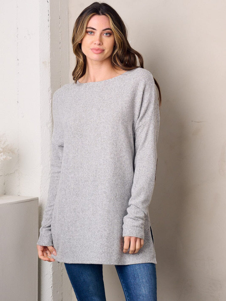 WOMEN'S LONG SLEEVE ELBOW PATCH TUNIC TOP