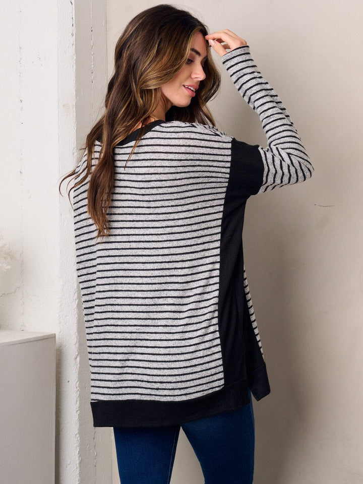 WOMEN'S LONG SLEEVE COLORBLOCK STRIPES TUNIC TOP