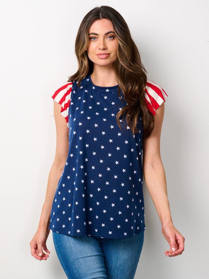 WOMEN'S SHORT SLEEVE FLAG PATRIOTIC TUNIC TOP