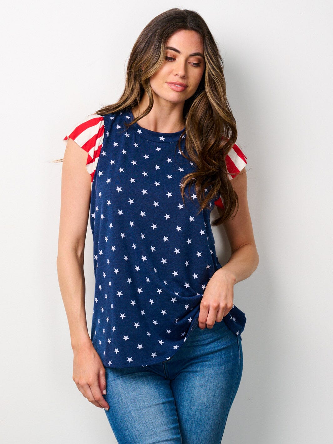 WOMEN'S SHORT SLEEVE FLAG PATRIOTIC TUNIC TOP