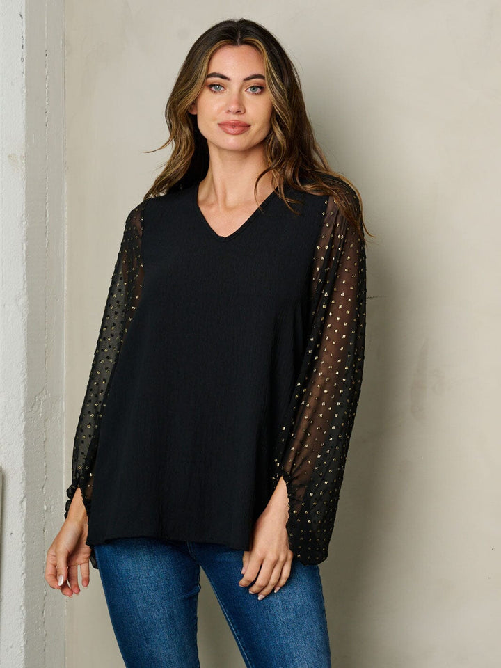 WOMEN'S LONG DETAILED SLEEVE V-NECK BLOUSE TOP