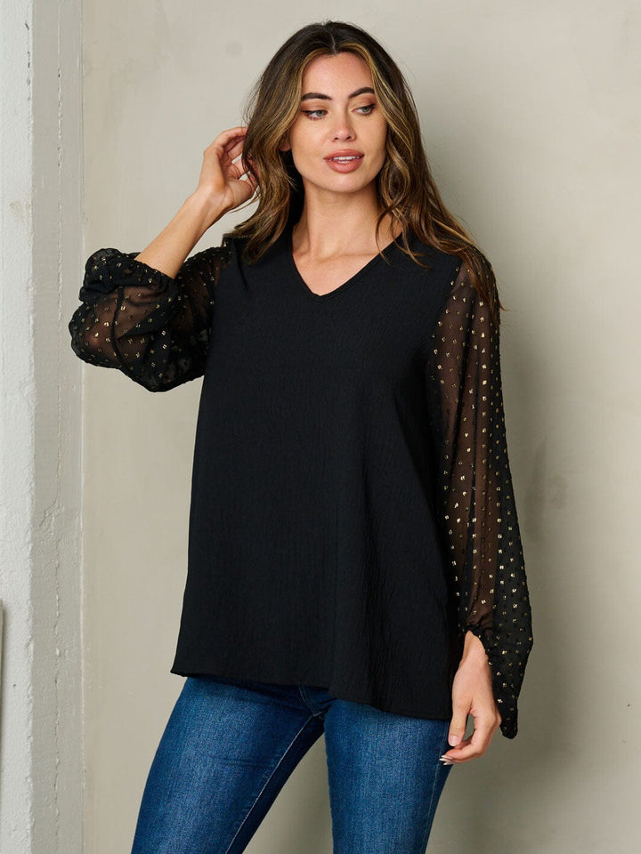 WOMEN'S LONG DETAILED SLEEVE V-NECK BLOUSE TOP
