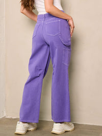 WOMEN'S WIDE LEG POCKETS DENIM PANTS