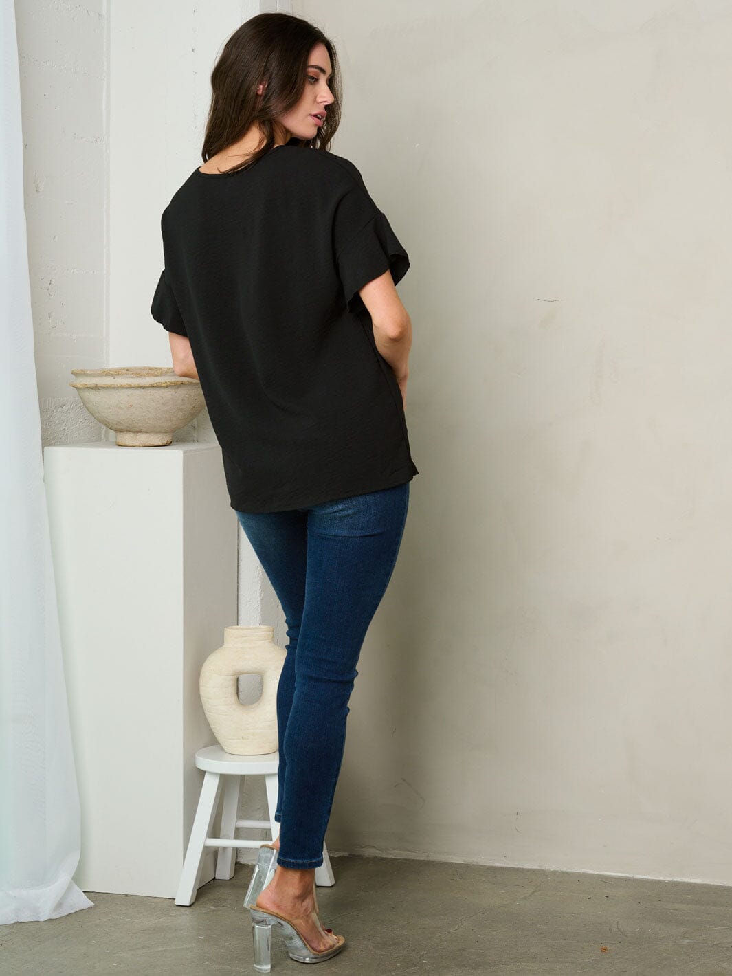 WOMEN'S SHORT RUFFLE SLEEVE TUNIC TOP