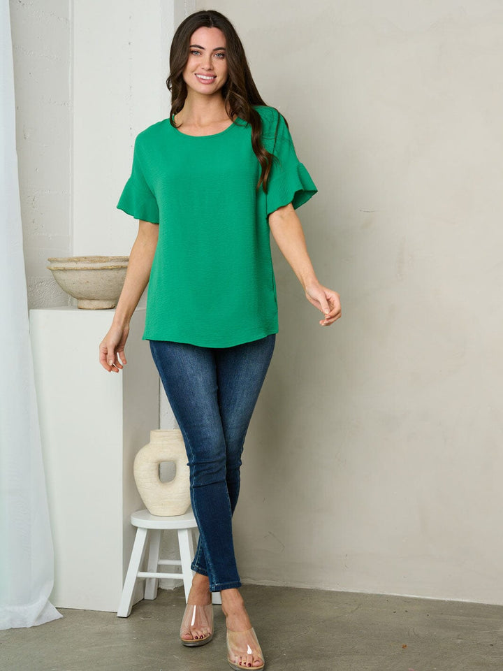 WOMEN'S SHORT RUFFLE SLEEVE TUNIC TOP
