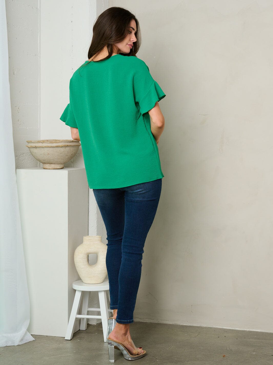 WOMEN'S SHORT RUFFLE SLEEVE TUNIC TOP