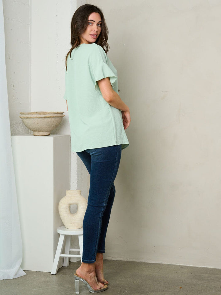 WOMEN'S SHORT RUFFLE SLEEVE TUNIC TOP