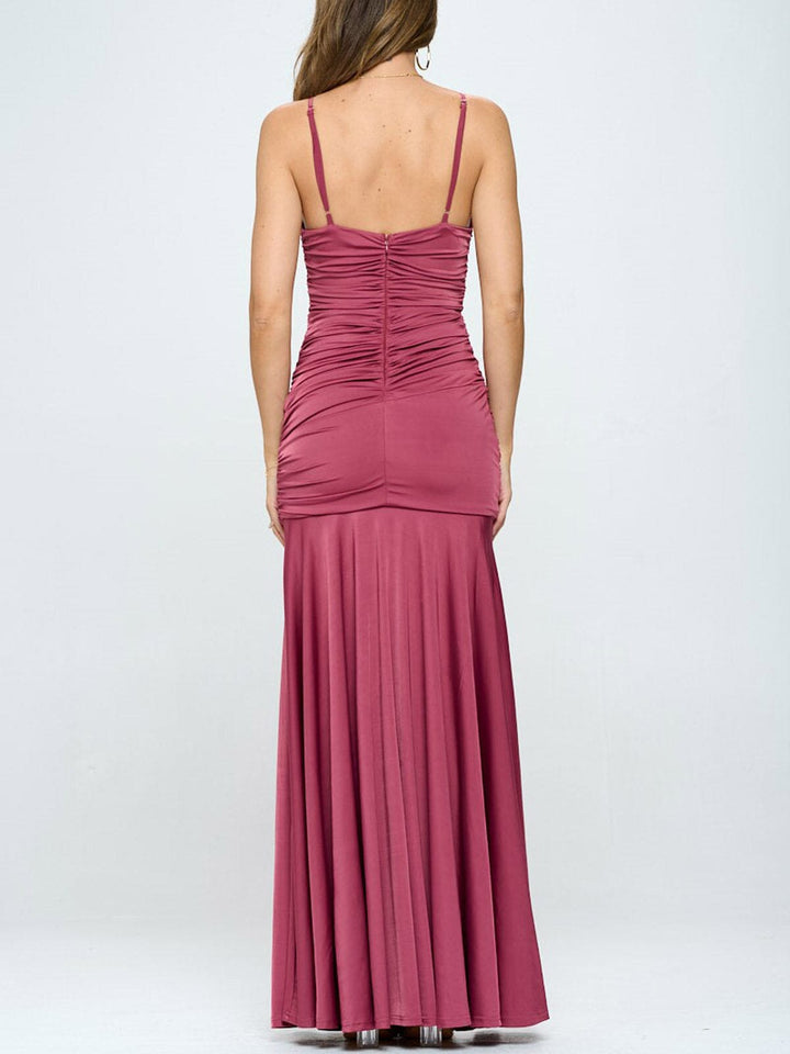 WOMEN'S SLEEVELESS V-NECK FRONT SLIT MAXI DRESS