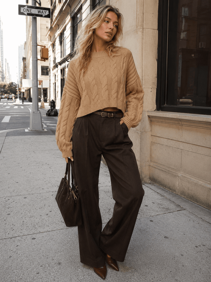 WOMEN'S LONG SLEEVE PULLOVER CABLE KNIT SWEATER