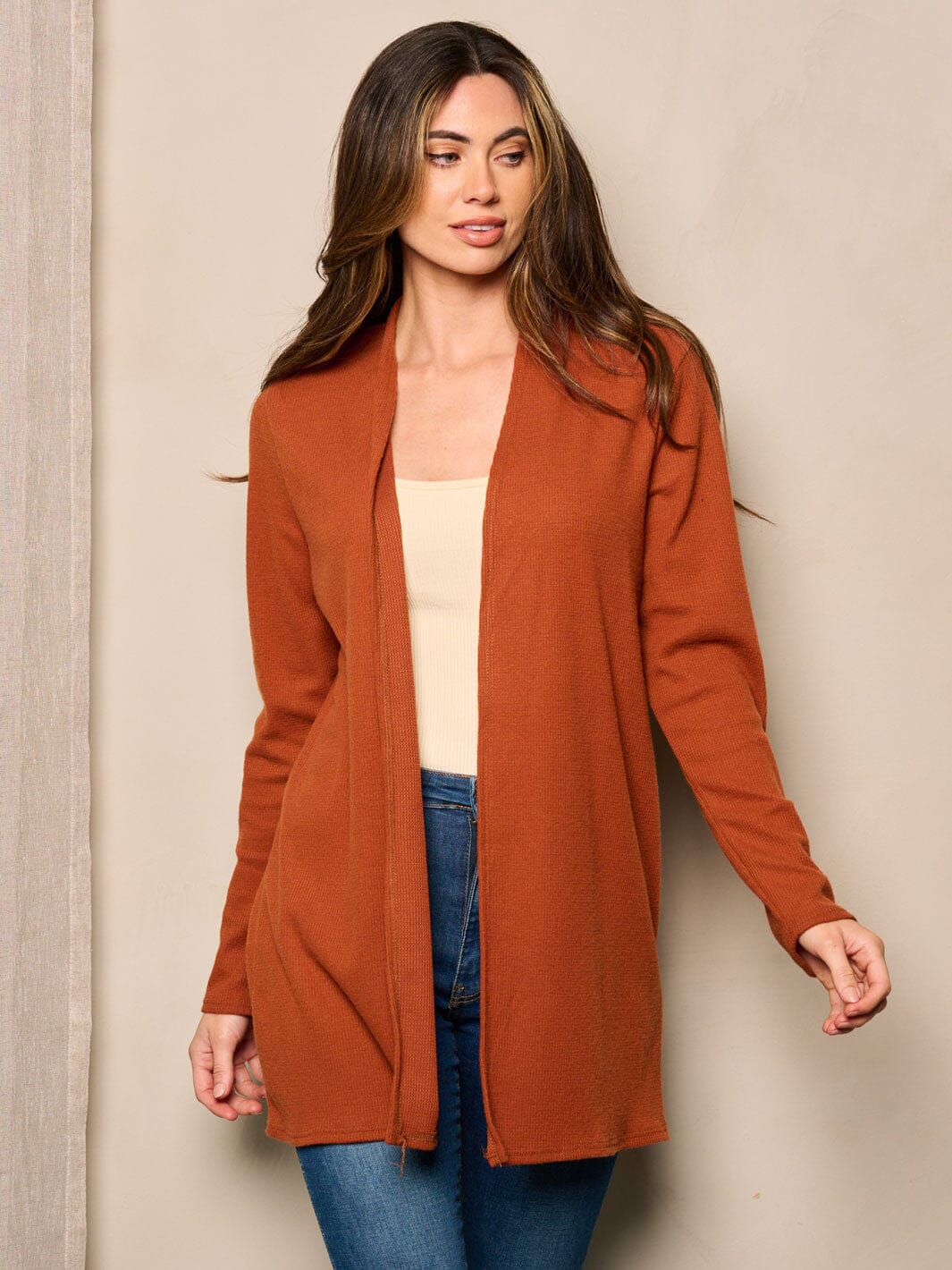 WOMEN'S LONG SLEEVE OPEN FRONT ELBOW PATCH CARDIGAN