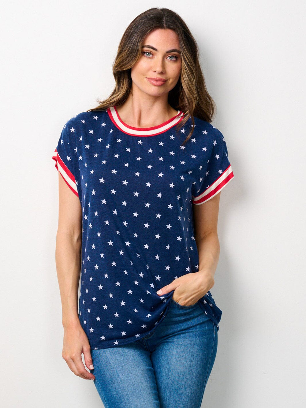 WOMEN'S SHORT SLEEVE FLAG PATRIOTIC TUNIC TOP