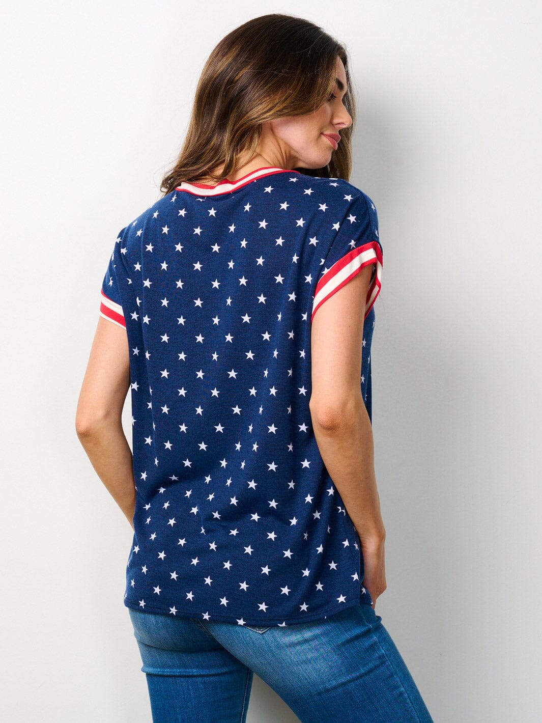 WOMEN'S SHORT SLEEVE FLAG PATRIOTIC TUNIC TOP