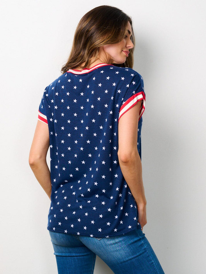 WOMEN'S SHORT SLEEVE FLAG PATRIOTIC TUNIC TOP