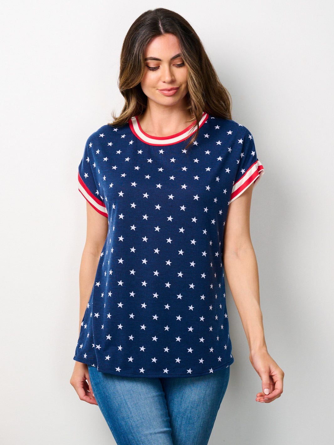 WOMEN'S SHORT SLEEVE FLAG PATRIOTIC TUNIC TOP