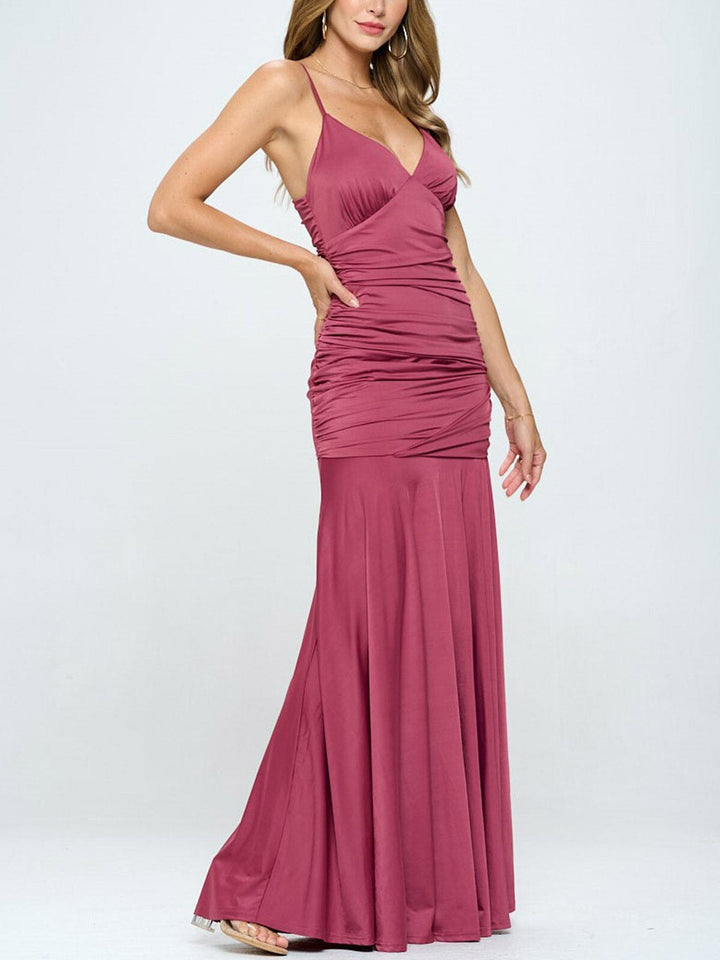 WOMEN'S SLEEVELESS V-NECK FRONT SLIT MAXI DRESS
