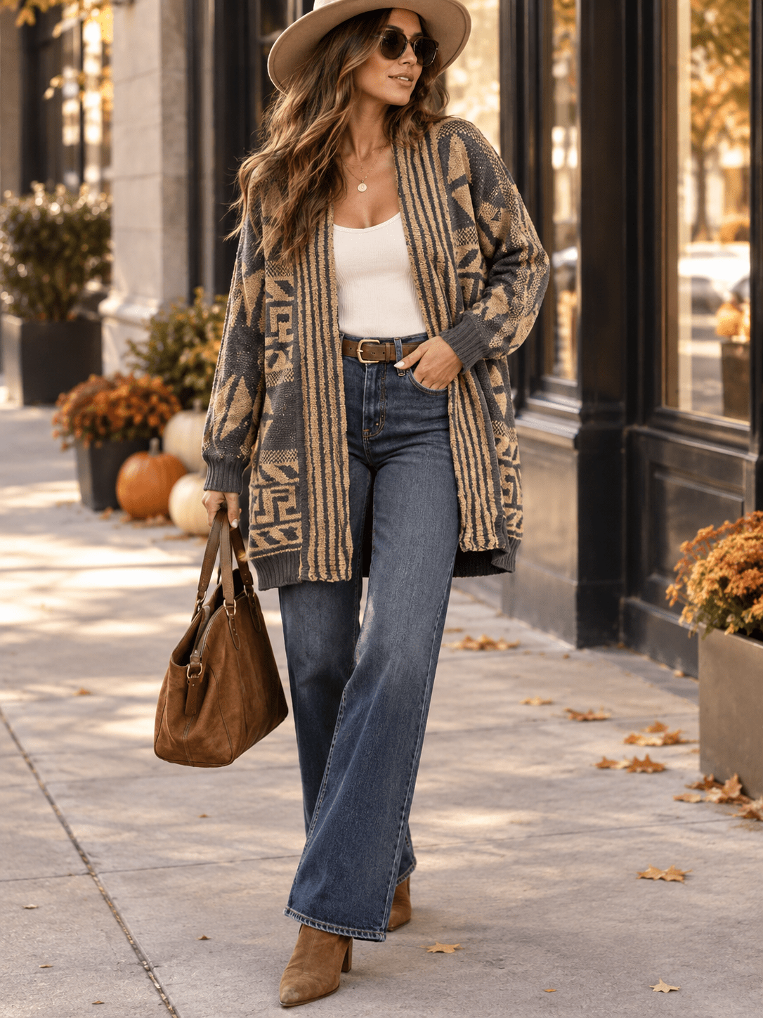 WOMEN'S LONG SLEEVE OPEN FRONT MULTI PRINT CARDIGAN