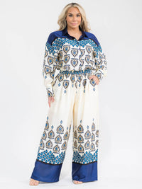 PLUS SIZE LONG SLEEVE BLOUSE & ELASTIC WAIST PANTS MULTI PRINT 2PC. SET