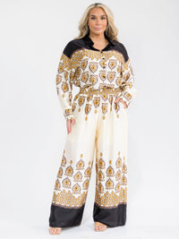 PLUS SIZE LONG SLEEVE BLOUSE & ELASTIC WAIST PANTS MULTI PRINT 2PC. SET