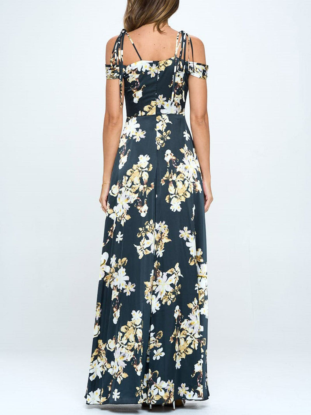 WOMEN'S COLD SHOULDER RUFFLE FLORAL MAXI DRESS