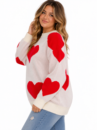 PLUS SIZE LONG SLEEVE HEARTS GRAPHIC PULLOVER SWEATER