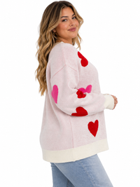 PLUS SIZE LONG SLEEVE HEARTS GRAPHIC PULLOVER SWEATER