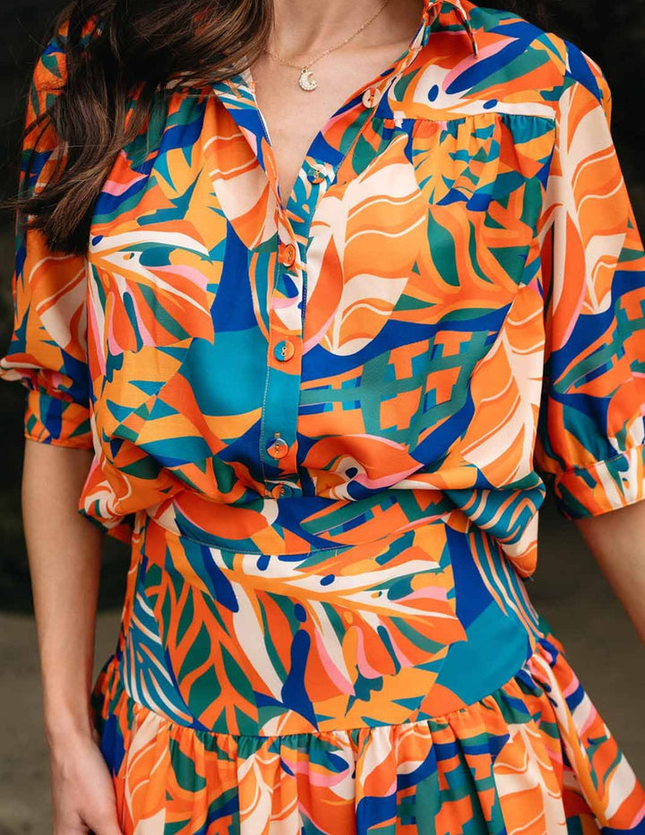 WOMEN'S SHORT SLEEVE BUTTON UP TOP & MINI SKIRT FLORAL 2PC.SET