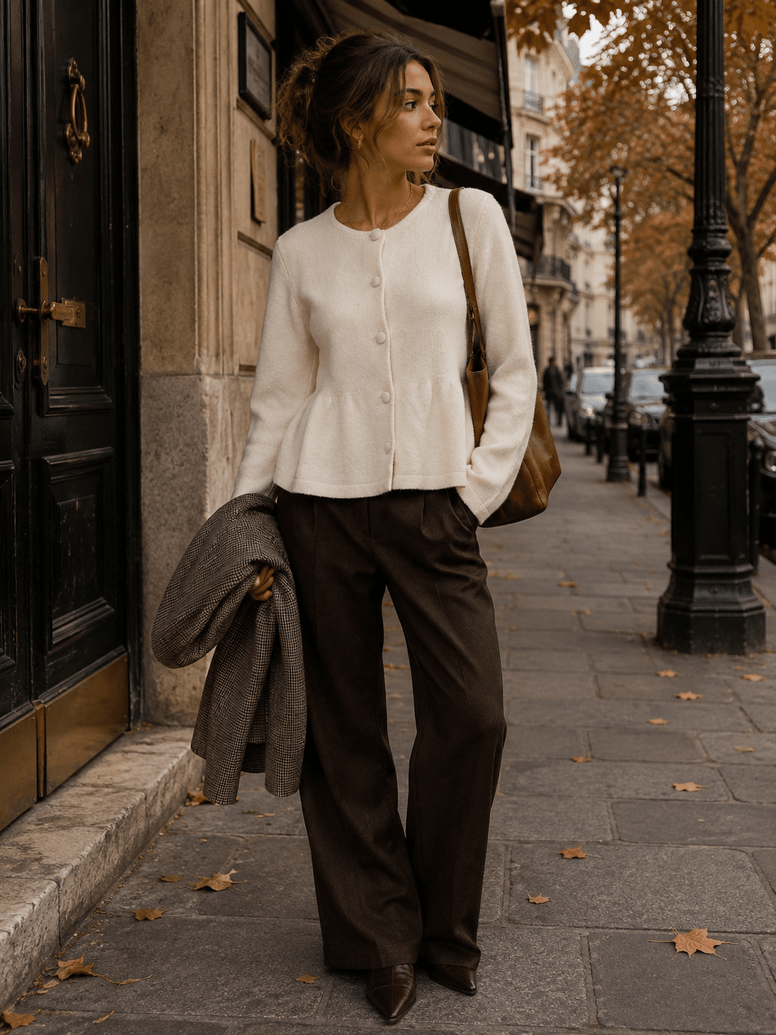 WOMEN'S LONG SLEEVE BUTTON UP PEPLUM SWEATER TOP