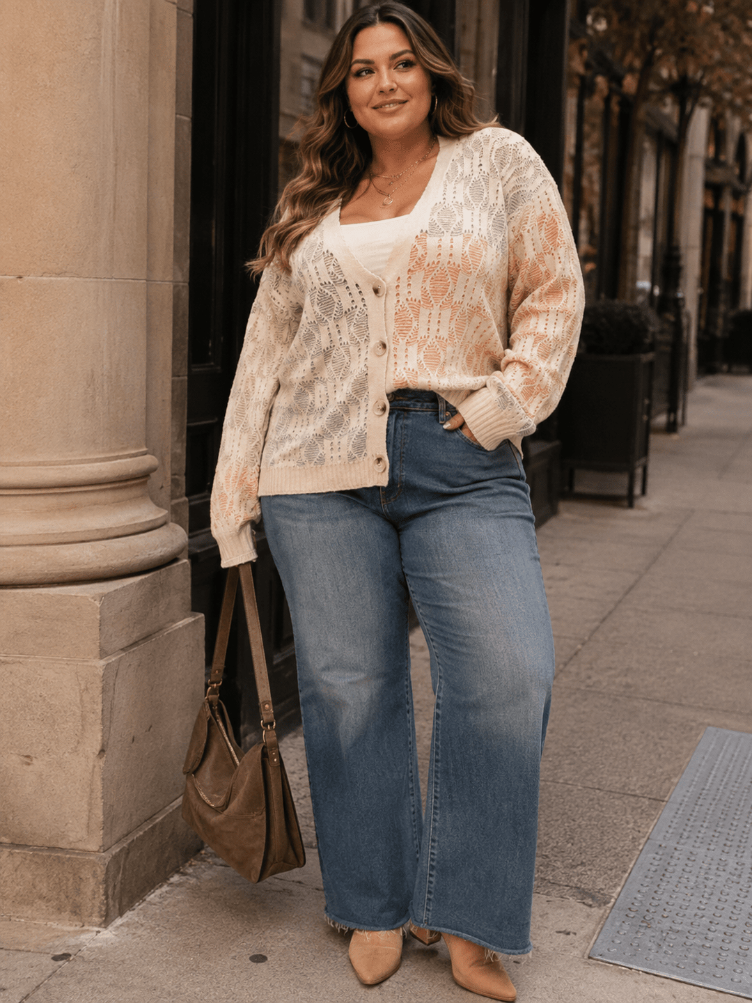 PLUS SIZE LONG SLEEVE BUTTON UP MULTI KNIT SWEATER