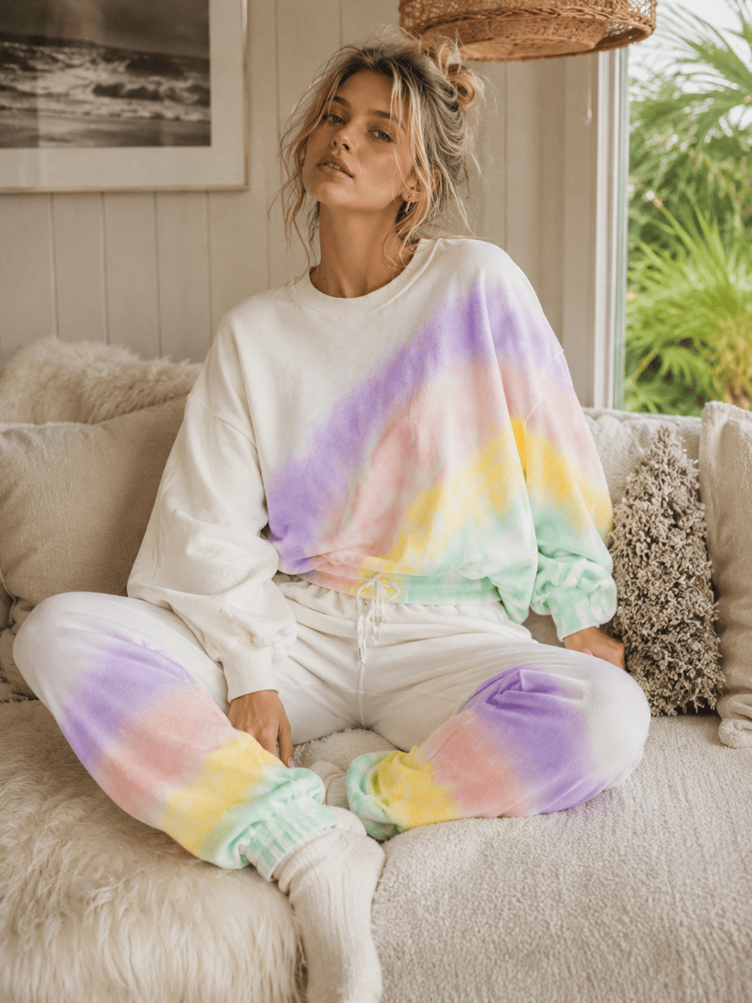 WOMEN'S LONG SLEEVE SWEATER & ELASTIC WAIST PANTS TIE DYE 2PC. SET