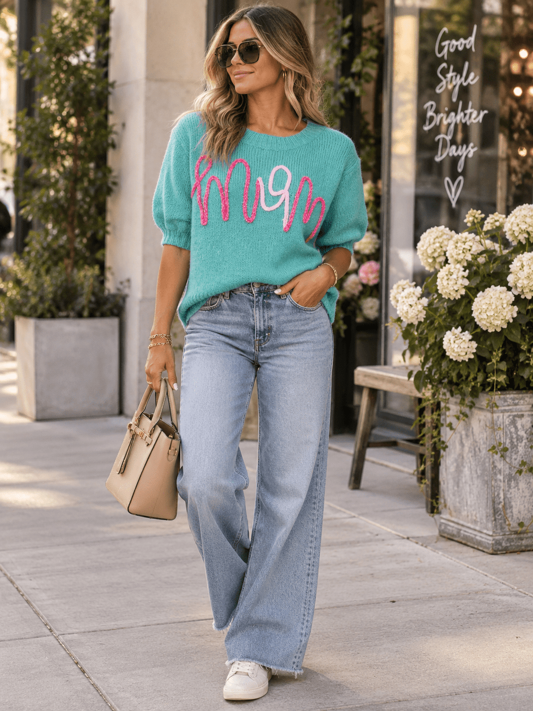 WOMEN'S SHORT SLEEVE MOM SWEATER TOP