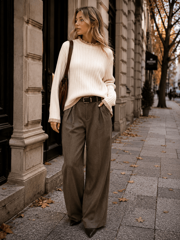 WOMEN'S LONG SLEEVE MOCK NECK RIBBED SWEATER TOP