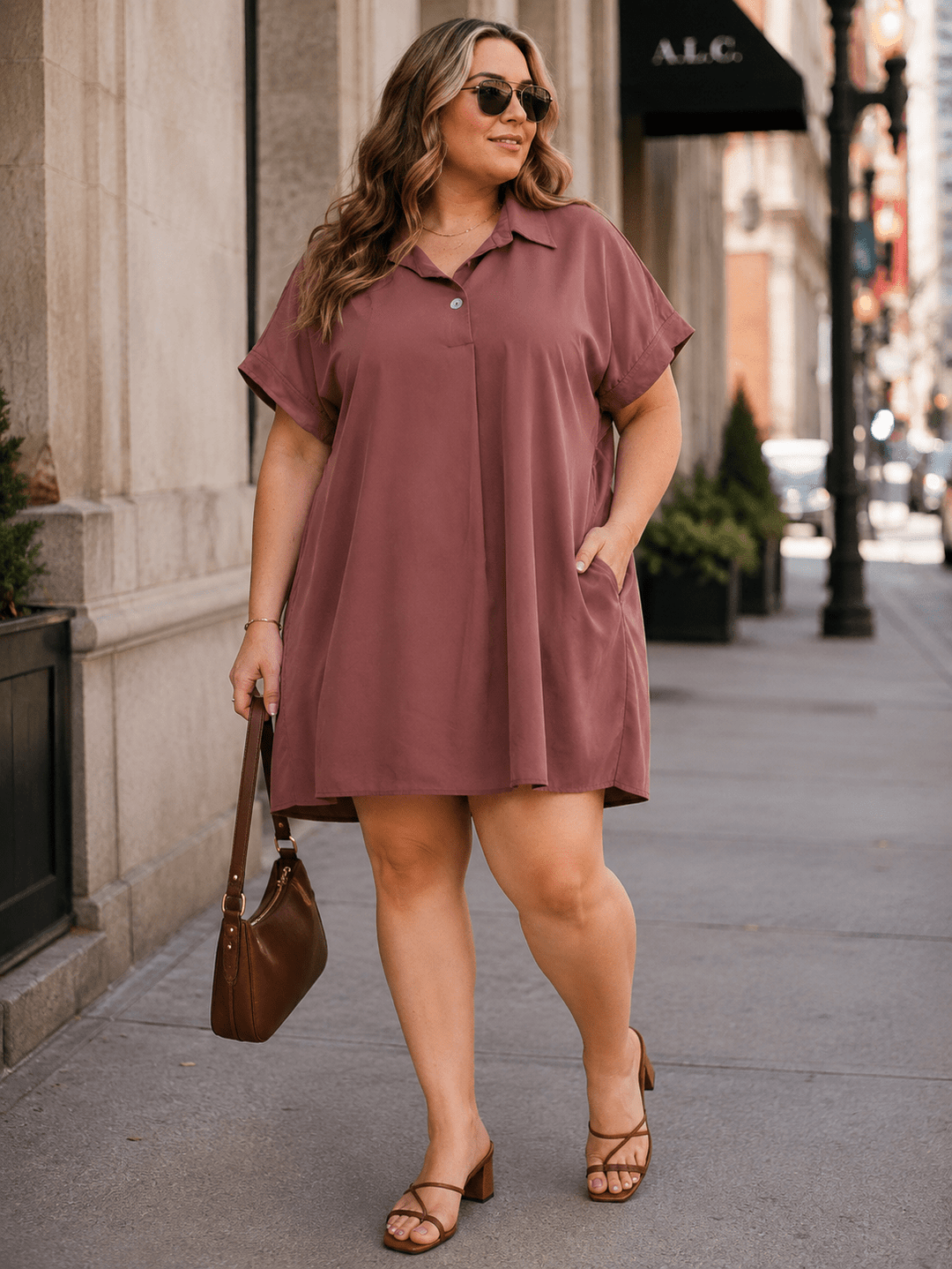 ENTRO PLUS SIZE SHORT SLEEVE BUTTON CLOSURE TUNIC MINI DRESS