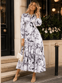 BEULAH WOMEN'S LONG SLEEVE HORSE PRINT SATIN MAXI DRESS