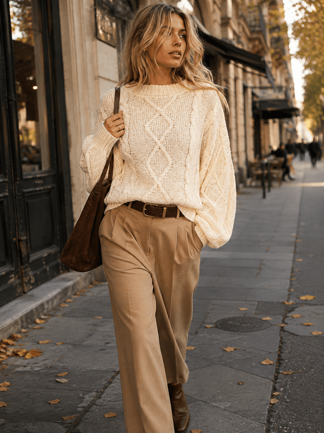 WOMEN'S LONG SLEEVE PULLOVER CABLE KNIT SEQUINS SWEATER