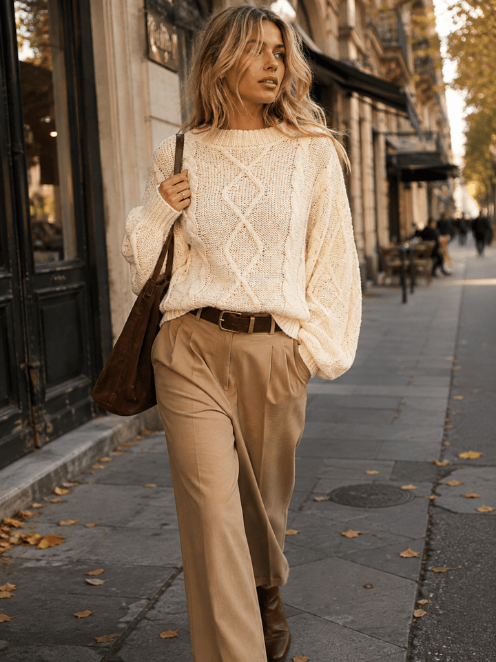 WOMEN'S LONG SLEEVE PULLOVER CABLE KNIT SEQUINS SWEATER