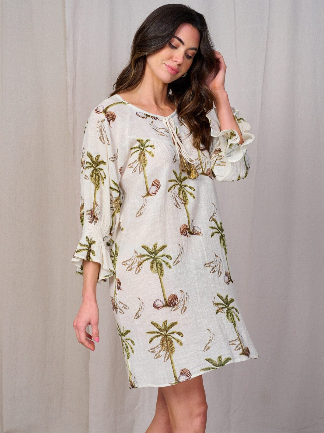 WOMEN'S 3/4 SLEEVE PRINT TUNIC MINI DRESS